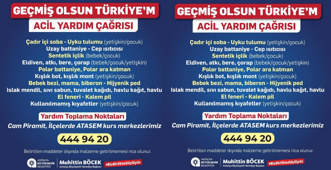 Antalya Büyükşehir Belediyesi’nden Acil Yardım Çağrısı !