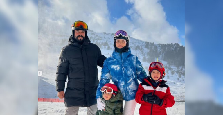 FAHRİYE EVCEN-BURAK ÖZÇİVİT ÇİFTİ, ÇOCUKLARI İLE KAYAK TATİLİNDE